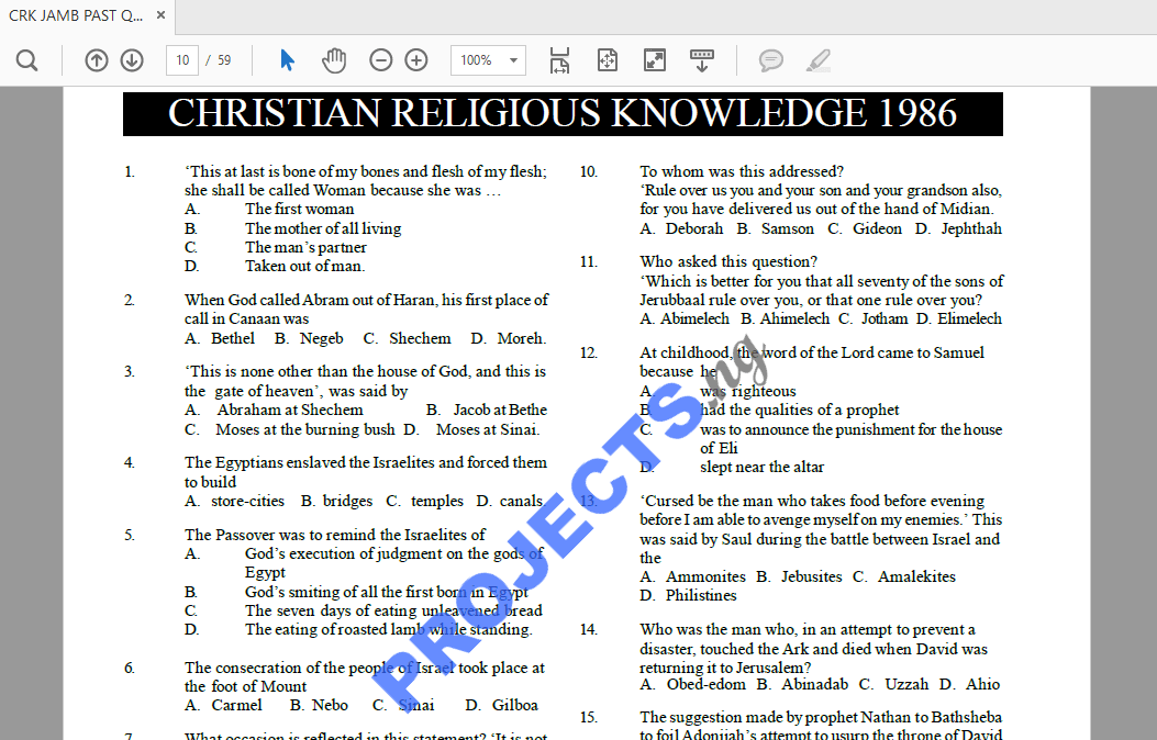 CRK JAMB Past Questions and Answers PDF