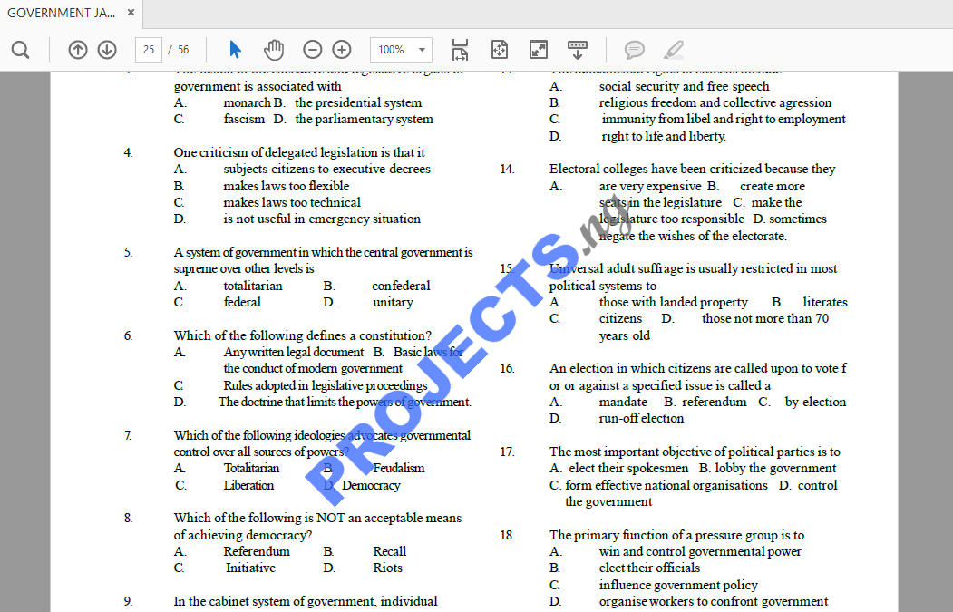 Government JAMB Past Questions and Answers PDF